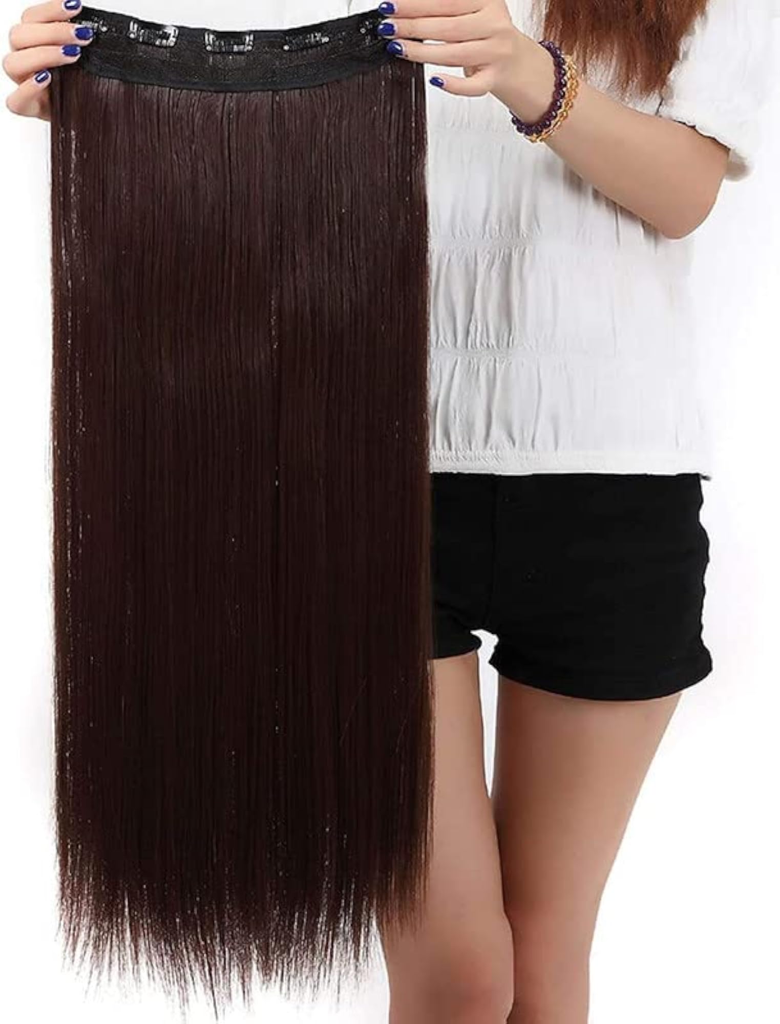 5 Clip Based Synthetic Hair Extension (Brown, 24-inches)